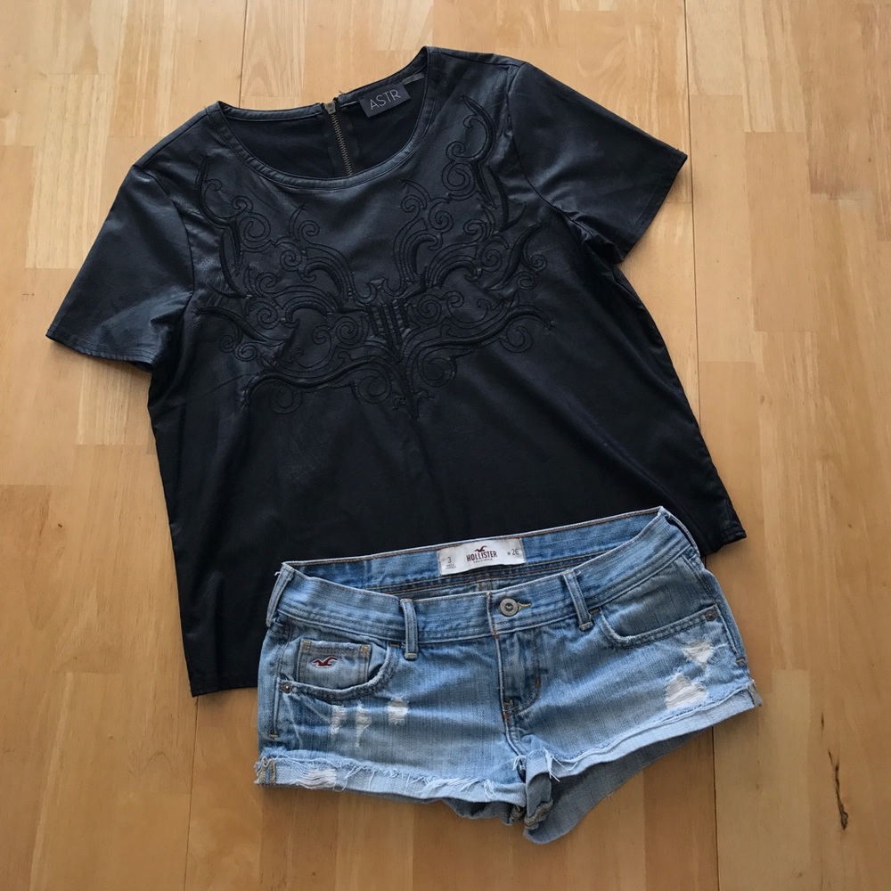 ASTR Black Faux Leather Top